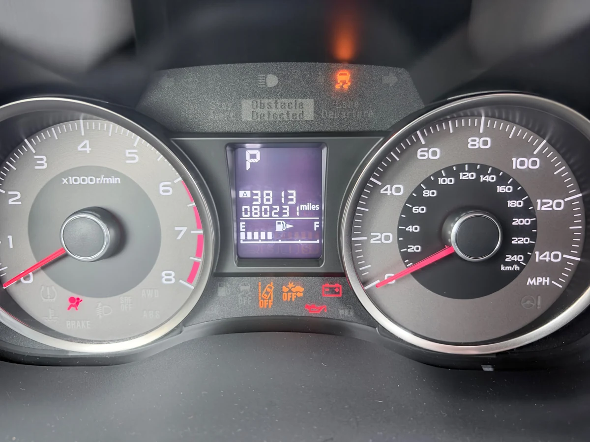 Forester dashboard after the test drive showing 80,231 miles